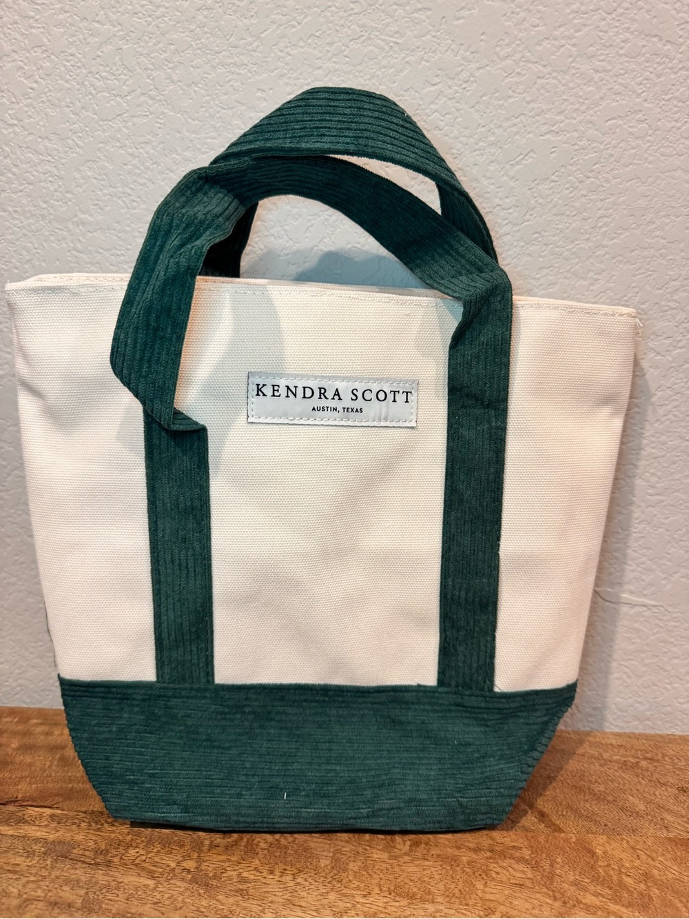 Kendra Scott Cream & Forest Green mini Canvas Tote